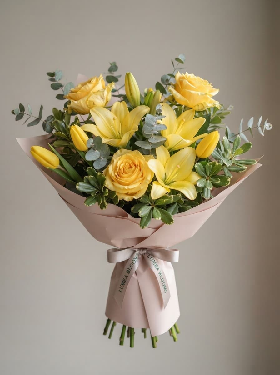 Rosas, lirios y tulipanes amarillos