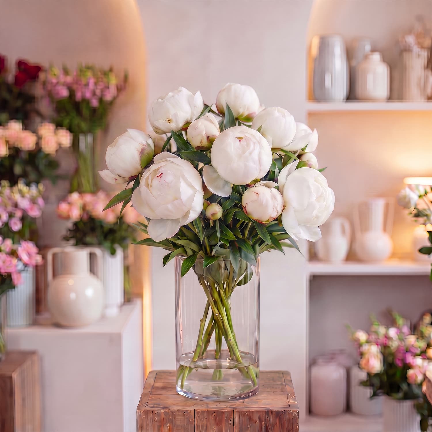Ramo de peonias blancas en Madrid hecho a mano y natural